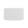 A rectangular white wireless power bank featuring a logo. Ideal for charging devices on the go.