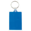 A blue rectangular keytag with a keyring attachment.