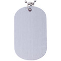 A plain silver dog tag keychain with a smooth surface and rounded edges, attached to a ball chain.