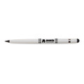 A white Aluminium Inkless Pen with a black tip and a logo, designed for writing.