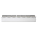 A clear weekly pill box featuring seven compartments for organizing medication, with a white base.