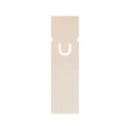 A rectangular bookmark in a light beige color with a cut-out design at the top. It features a logo.