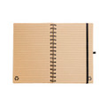 A Pacifica Spiral A5 Notebook featuring lined pages and a recyclable design, with a black elastic band for closure.