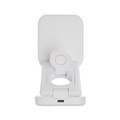 A white Spartan 3-in-1 wireless charger with a sleek design and a circular charging area.