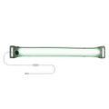 A foldable camp light in green with a USB charging cable attached. It has a sleek, elongated design.