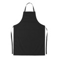 A black cotton apron for ages 8-12, featuring a front pocket and ties at the neck and waist.