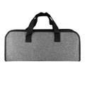 A grey BBQ tool bag with two black handles, featuring a textured fabric design and a simple structure.