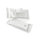 A pack of white wipes, featuring a resealable top, with an additional pack partially opened in the foreground.