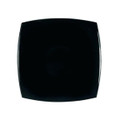 A square black compact with a glossy finish, featuring a logo on the top.