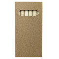 A pencil pack featuring several coloured pencils visible through a cut-out window on a brown cardboard cover.