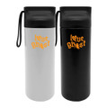 A drink bottle set featuring one white and one black bottle, each with a logo on the front.