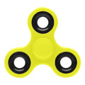 A yellow fidget spinner with black bearings, designed as a novelty item for fun and games.