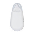 A white glue tape dispenser with a transparent cap and a rounded shape, featuring a logo.