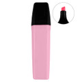A highlighter with a pink body and black cap, featuring a chisel tip for versatile highlighting.
