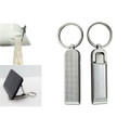 A mobile stand and hanger key ring in silver, featuring a compact design and dual functionality.