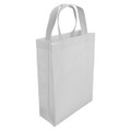 A white laminated non-woven trade show bag with sturdy handles and a plain design.
