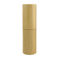 A bamboo lip balm stick featuring a cylindrical design in natural wood tones, with a smooth finish and a logo.