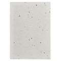 A sticky note pad with a speckled white design, featuring a plain cover and rectangular shape.