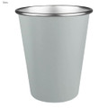 A drink bottle in a grey metallic finish with a silver rim, featuring a logo.