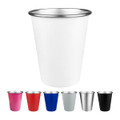 A drink bottle with a white body and silver rim, alongside coloured variants including pink, red, blue, silver, and black.