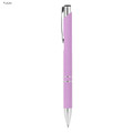 A purple rubberised metal pen featuring chrome accents and a clip. The pen has a smooth, sleek design.