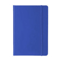 A5 PU notebook in vibrant blue with a flexible cover and an elastic closure, featuring a logo on the front.