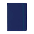 A5 PU notebook in navy blue, featuring a textured cover and an elastic band closure. Includes a logo on the front.