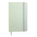 A6 Handy PU Notebook in pale green with a grey elastic band closure and a logo on the cover.
