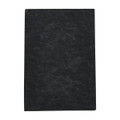 A black notebook featuring a textured cover with a minimalist design and a logo on the front.
