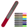 A red nail file with a textured surface, accompanied by various coloured nail files in shades like pink, purple, and blue.