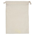 A cream-coloured nylon mesh produce bag with a drawstring closure and no visible branding.