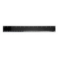 A 30cm black plastic ruler with measurement markings and a logo.