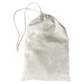 A lightweight, neutral-coloured drawstring bag made of fabric with a simple design and a cord closure.