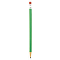 A green mechanical pencil with a clear cap and a pink eraser at the top, featuring a logo.