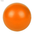 An orange stress ball with a smooth, glossy surface. It features a logo.
