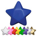 A blue star-shaped stress toy, with additional stars in pink, yellow, green, white, purple, gold, and silver displayed below.