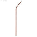 A rose gold stainless steel bent straw, measuring 6mm x 215mm, with a simple design and branding.