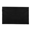 A black cotton tea towel with a plain design. Features a branding logo at one corner.