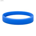 A light blue silicone wristband with a smooth finish and an understated design. It has a logo on it.