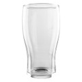 A transparent, curved glass beer tumbler with a smooth finish, designed for serving beverages.