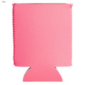 A pink neoprene stubby cooler with a simple design and a logo. Suitable for holding drinks.
