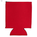 A red neoprene stubby cooler with black stitching. Features an integrated base and includes a logo.