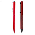 A red metal pen gift set featuring a sleek dispenser pen and a textured metal pen, both with a logo.