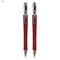A set of two red metal pens with shiny silver accents and clips, featuring a sleek design.