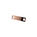 A metallic rose gold shoelace charm featuring two rectangular openings for laces, with a smooth, shiny finish.