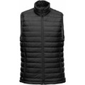 A men's thermal vest in black with a zip front and a high collar, featuring a logo at the bottom.