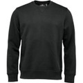 A dark green men's crew pullover jumper with a simple design and a logo on the label.