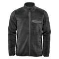 A grey men's Bergen Sherpa fleece jacket with a zip front, a chest pocket, and a logo on it.