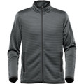 A green men's jacket with a zip front, high collar, and side pockets. It features a textured pattern and has a logo.