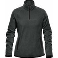 A women's dark green fleece jumper featuring a 1/4 zip and side pockets, with a logo on the front.
